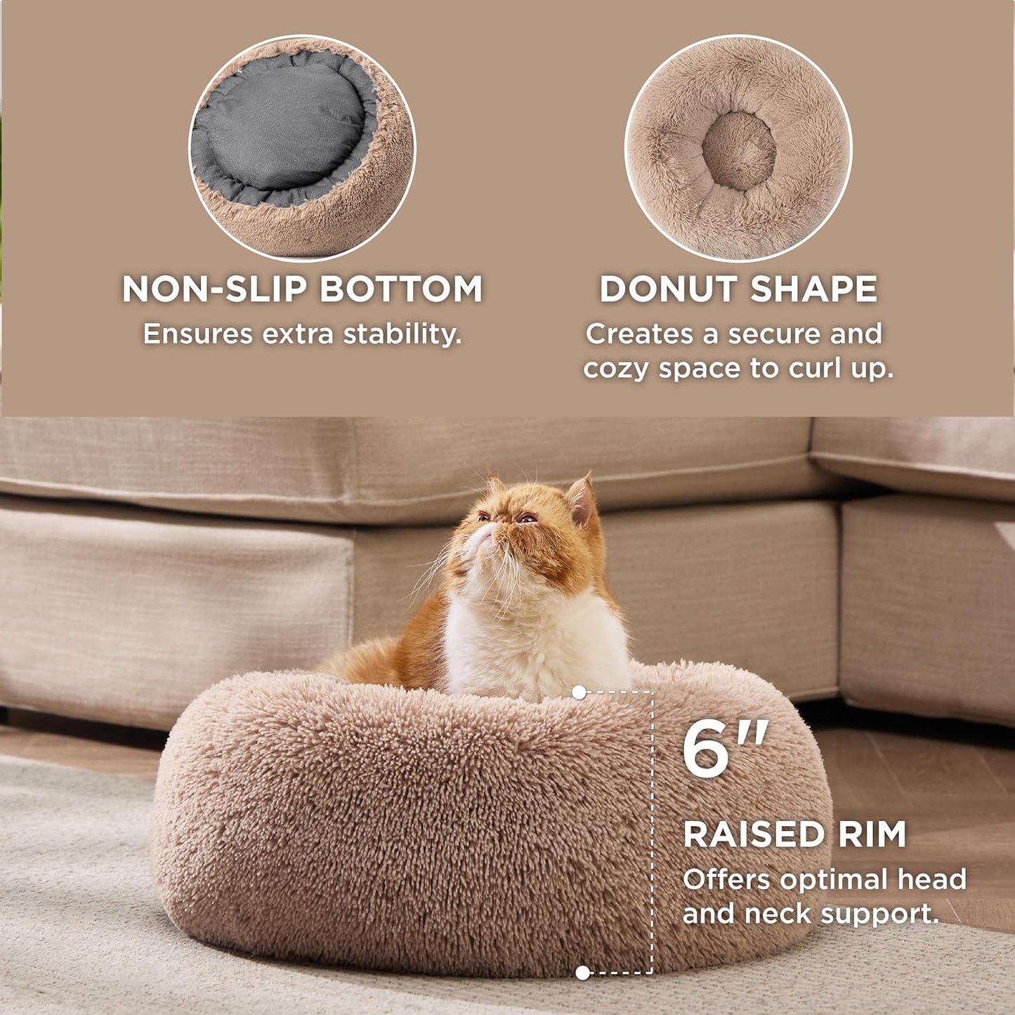 Anti-Slip Round Fluffy Pet Bed